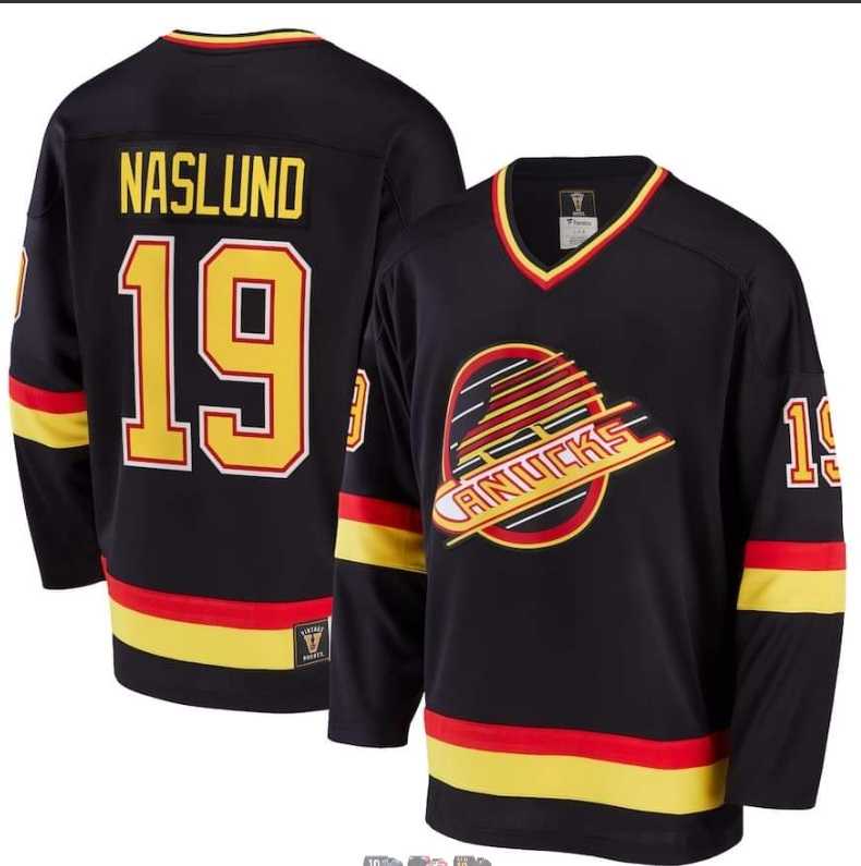 Men%27s Vancouver Canucks #19 Markus Naslund Black Throwback CCM Jersey Dzhi